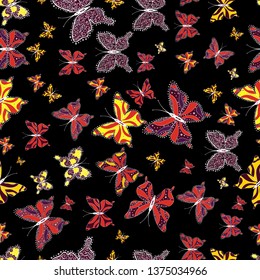 Seamless pattern with butterflies. Abstract seamless pattern for boys, girls, clothes, wallpaper. Sketch, doodle, scribble. Endless. Vector illustration.