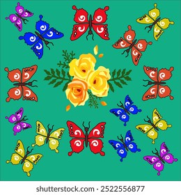 Seamless pattern with butterflies around flowers