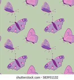 Seamless pattern with butterflies in beautiful colors on white background. Vector illustration for your design.