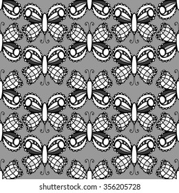 Seamless pattern with butterflies. Black and white. Endless texture for your design, announcements, postcards, posters.