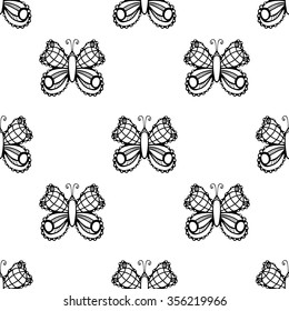 Seamless pattern with butterflies. Black and white. Endless texture for your design, announcements, postcards, posters.