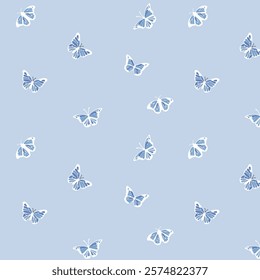  seamless pattern with butterflies with blue bows and ribbons. festive print