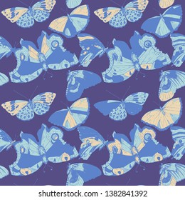 Seamless pattern with butterflies in blue colors