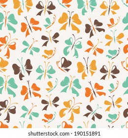 Seamless pattern of butterflies from bows. Bright elements on light background