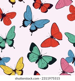 Seamless pattern with butterflies. Bright vector pattern for summer projects. Vector illustration with colorful butterflies. 