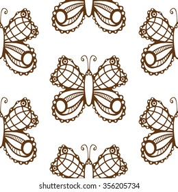 Seamless pattern with butterflies. Brown and white. Endless texture for your design, announcements, postcards, posters.