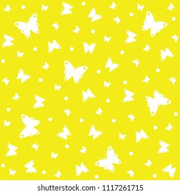 Seamless pattern butterflies, butterfly vector yellow background