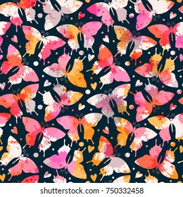 Seamless pattern with butterflies. Can be used on packaging paper, fabric, background for different images, etc. Freehand drawing