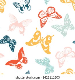 Seamless pattern. Butterflies. Color print.