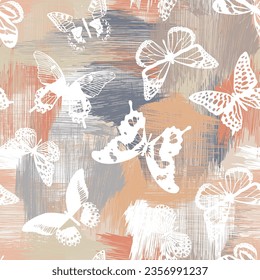 Seamless pattern. Butterflies. Color print.