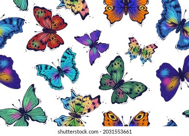 Seamless pattern of butterflies, color, vector