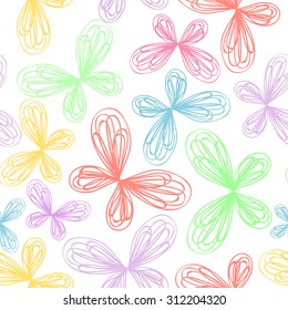 seamless pattern with butterflies colored on the white background