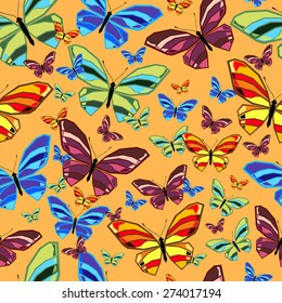Seamless pattern of butterflies. Colored vector illustration.