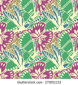 Seamless pattern with butterflies. Colorful background for spring and summer. Bright stylish print for textile or web usage.
