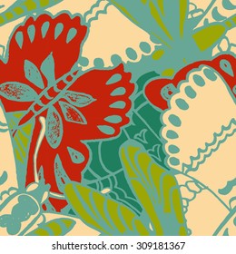 Seamless pattern with butterflies. Colorful background for spring and summer. Bright stylish print for textile or web usage.
