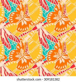 Seamless pattern with butterflies. Colorful background for spring and summer. Bright stylish print for textile or web usage.