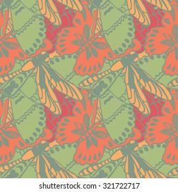 Seamless pattern with butterflies. Colorful background for spring and summer. Bright stylish print for textile or web usage.