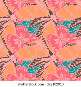 Seamless pattern with butterflies. Colorful background for spring and summer. Bright stylish print for textile or web usage.