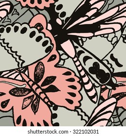 Seamless pattern with butterflies. Colorful background for spring and summer. Bright stylish print for textile or web usage.