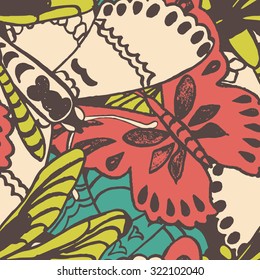 Seamless pattern with butterflies. Colorful background for spring and summer. Bright stylish print for textile or web usage.