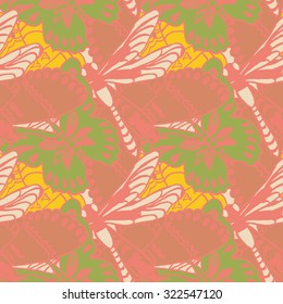 Seamless pattern with butterflies. Colorful background for spring and summer. Bright stylish print for textile or web usage.