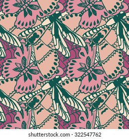 Seamless pattern with butterflies. Colorful background for spring and summer. Bright stylish print for textile or web usage.