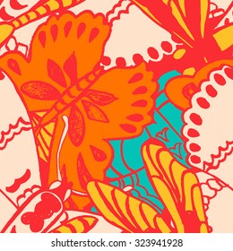 Seamless pattern with butterflies. Colorful background for spring and summer. Bright stylish print for textile or web usage.