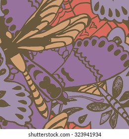 Seamless pattern with butterflies. Colorful background for spring and summer. Bright stylish print for textile or web usage.