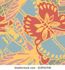 Seamless pattern with butterflies. Colorful background for spring and summer. Bright stylish print for textile or web usage.