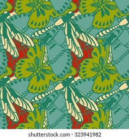 Seamless pattern with butterflies. Colorful background for spring and summer. Bright stylish print for textile or web usage.