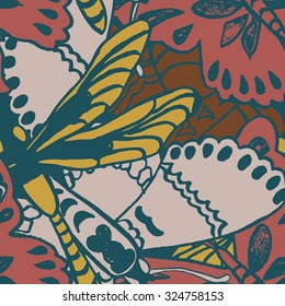 Seamless pattern with butterflies. Colorful background for spring and summer. Bright stylish print for textile or web usage.