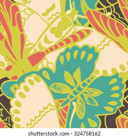 Seamless pattern with butterflies. Colorful background for spring and summer. Bright stylish print for textile or web usage.