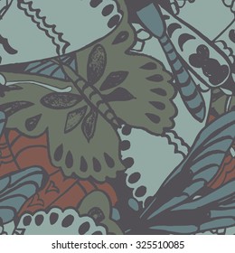 Seamless pattern with butterflies. Colorful background for spring and summer. Bright stylish print for textile or web usage.