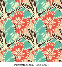 Seamless pattern with butterflies. Colorful background for spring and summer. Bright stylish print for textile or web usage.