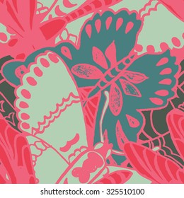 Seamless pattern with butterflies. Colorful background for spring and summer. Bright stylish print for textile or web usage.