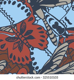 Seamless pattern with butterflies. Colorful background for spring and summer. Bright stylish print for textile or web usage.
