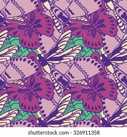 Seamless pattern with butterflies. Colorful background for spring and summer. Bright stylish print for textile or web usage.