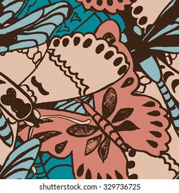 Seamless pattern with butterflies. Colorful background for spring and summer. Bright stylish print for textile or web usage.