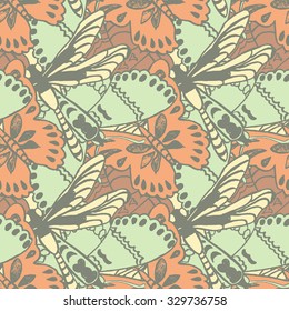 Seamless pattern with butterflies. Colorful background for spring and summer. Bright stylish print for textile or web usage.