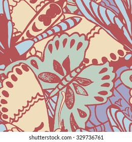 Seamless pattern with butterflies. Colorful background for spring and summer. Bright stylish print for textile or web usage.