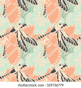 Seamless pattern with butterflies. Colorful background for spring and summer. Bright stylish print for textile or web usage.