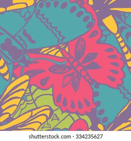 Seamless pattern with butterflies. Colorful background for spring and summer. Bright stylish print for textile or web usage.