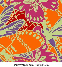 Seamless pattern with butterflies. Colorful background for spring and summer. Bright stylish print for textile or web usage.