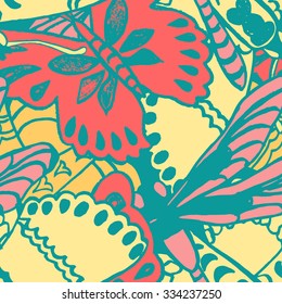 Seamless pattern with butterflies. Colorful background for spring and summer. Bright stylish print for textile or web usage.