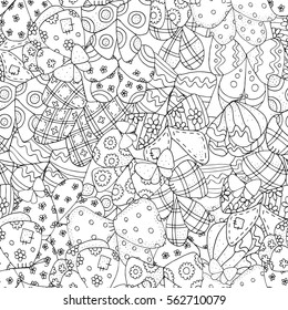seamless pattern with Butterflies. Coloring book page for adult and children. Hand-drawn, ethnic, doodle, vector design elements. Black and white.