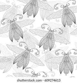 Seamless pattern with Butterflies. Coloring book for adult and older children. Coloring page. Outline drawing