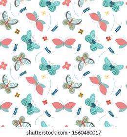 Seamless Pattern with butterflies concept in the white backdrop