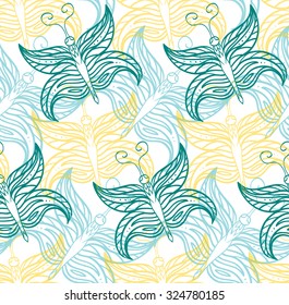 Seamless pattern with butterflies contours for you creativity