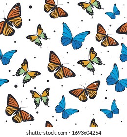 Seamless pattern with butterflies. Creative texture for fabric, packaging, textiles, Wallpaper, clothing. Vector illustration