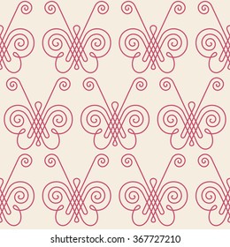 Seamless pattern with butterflies. Cute linear background. Decorative blue illustration for print, web